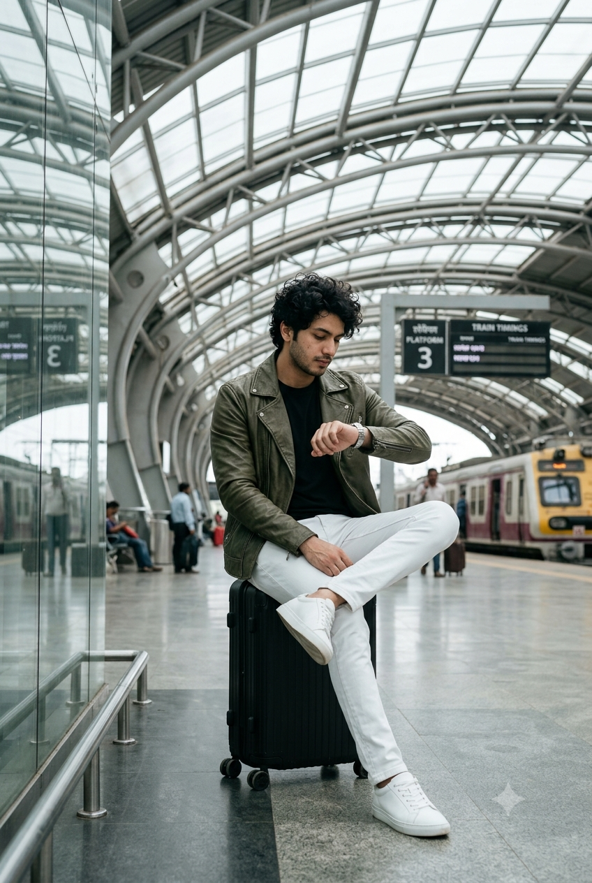 Ultra-Realistic Indian Man Railway Station Fashion AI Prompt