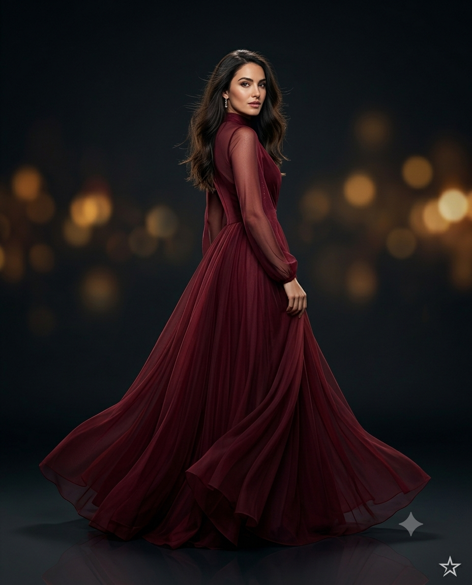Elegant Burgundy Gown Portrait | Luxury Fashion Studio Photography