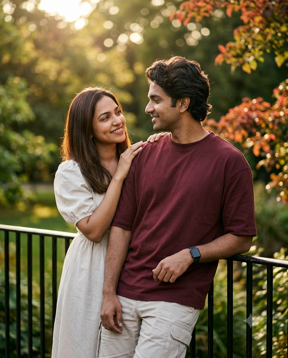 Cinematic Golden Hour Couple Portrait – Romantic Park Photography