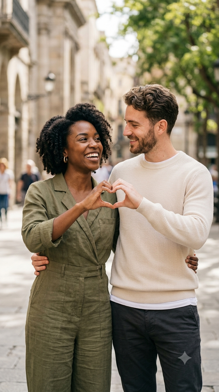 Candid Couple Heart Pose – Romantic Medium Shot