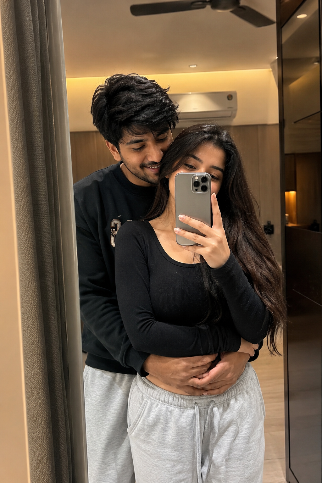 Cute Couple iPhone Mirror Selfie in a Modern Room