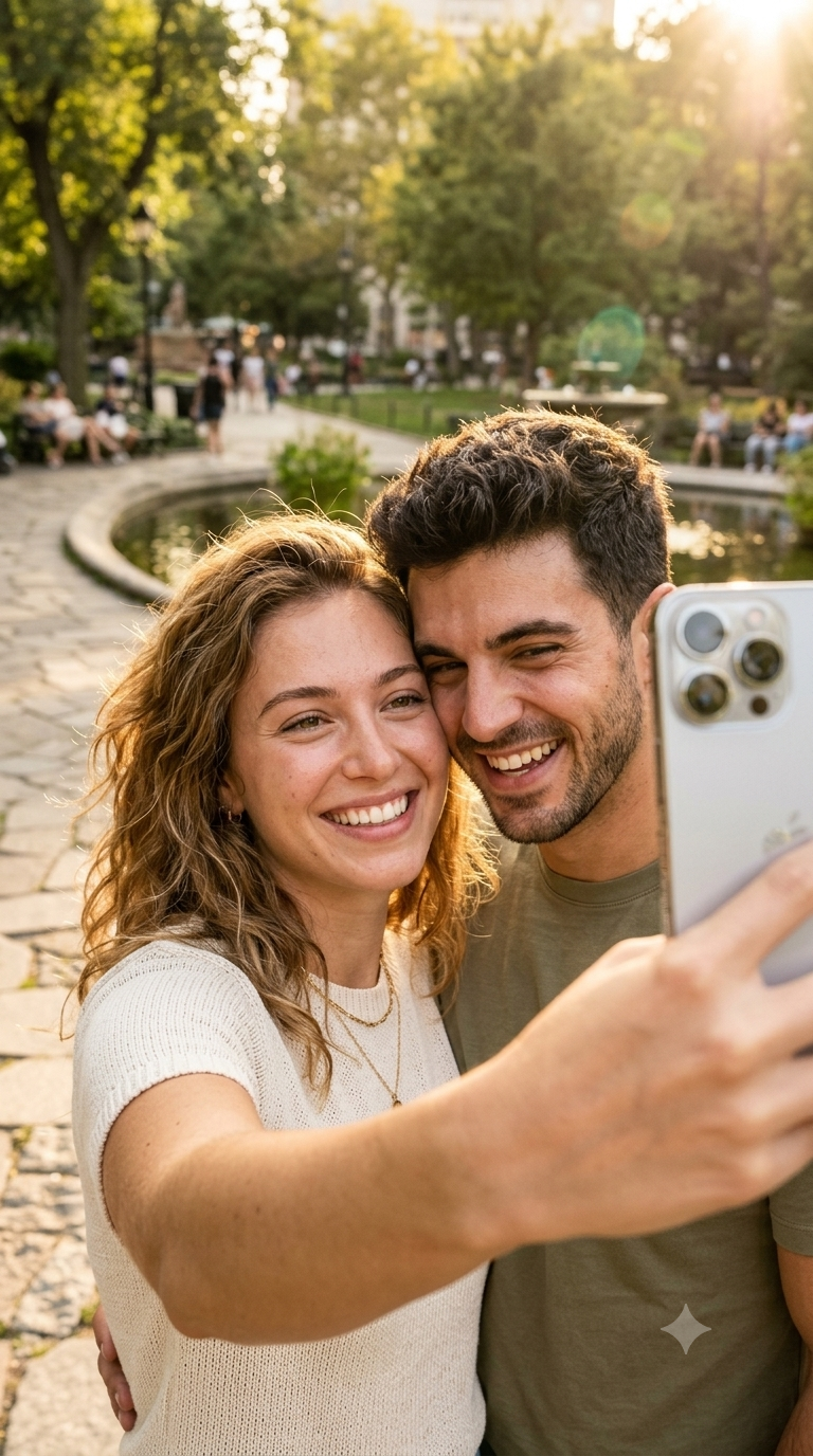 Golden Hour Couple iPhone Selfie – AI Photo Prompt