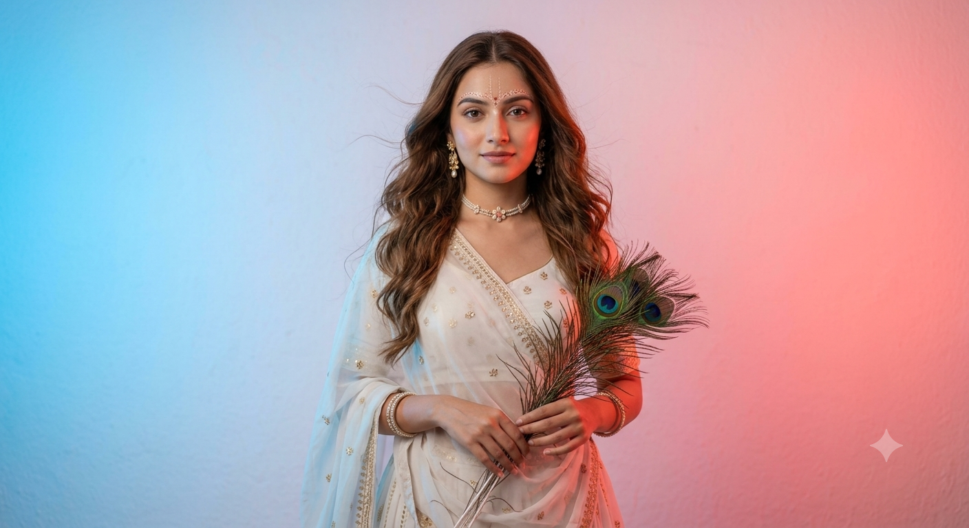 Radha-Inspired Dreamy White Lehenga Portrait