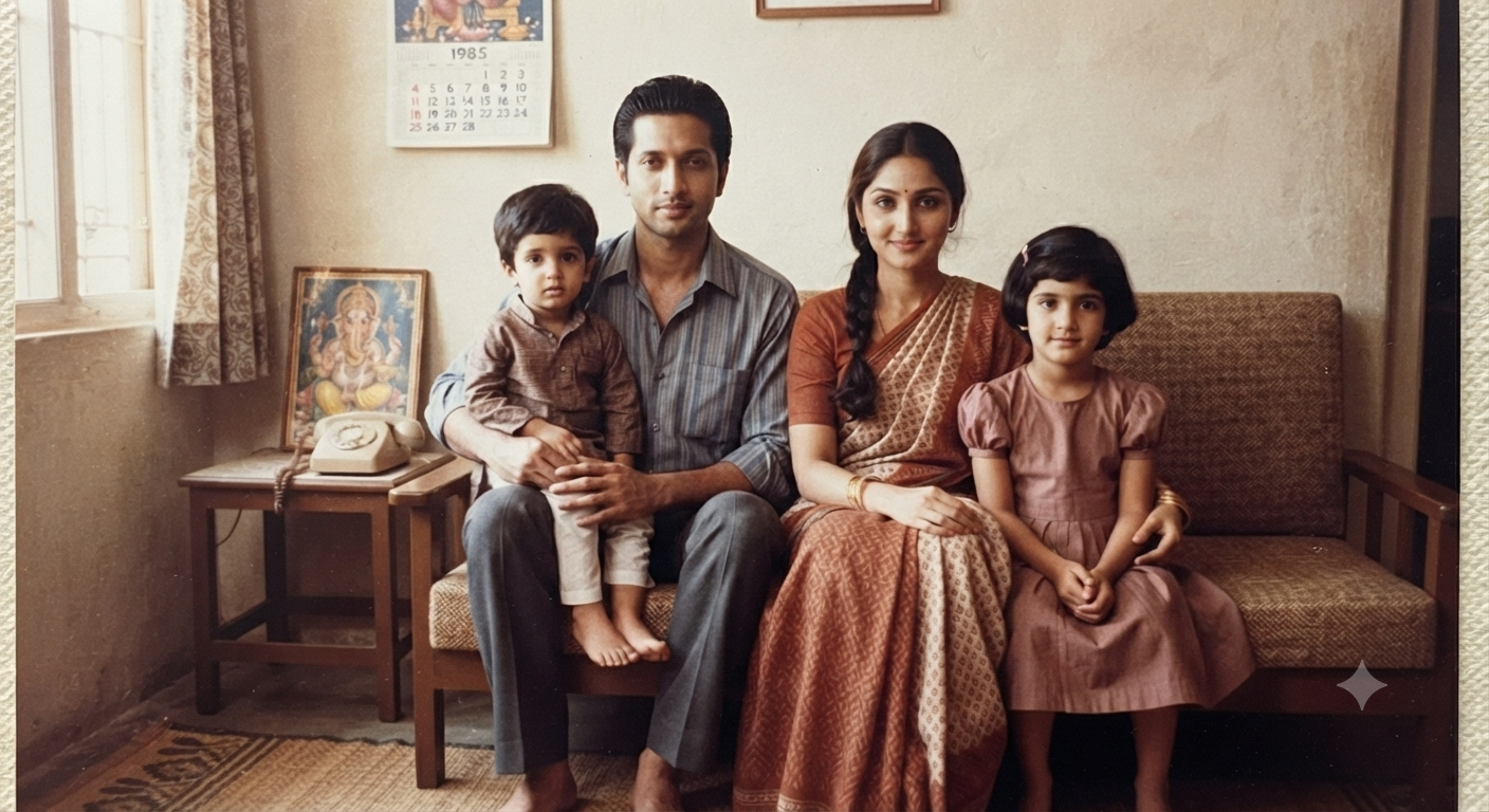 Authentic 1980s Indian Family Portrait AI Prompt
