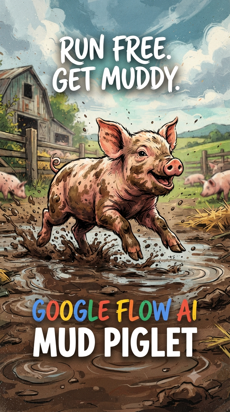 Piglet Running in Mud